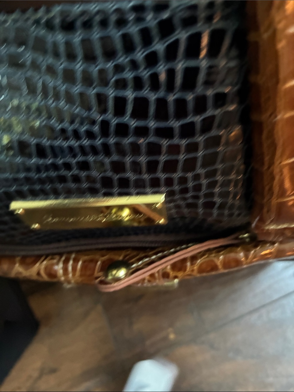 Black Croc-Embossed Women’s Crossbody Bag with Gold Hardware